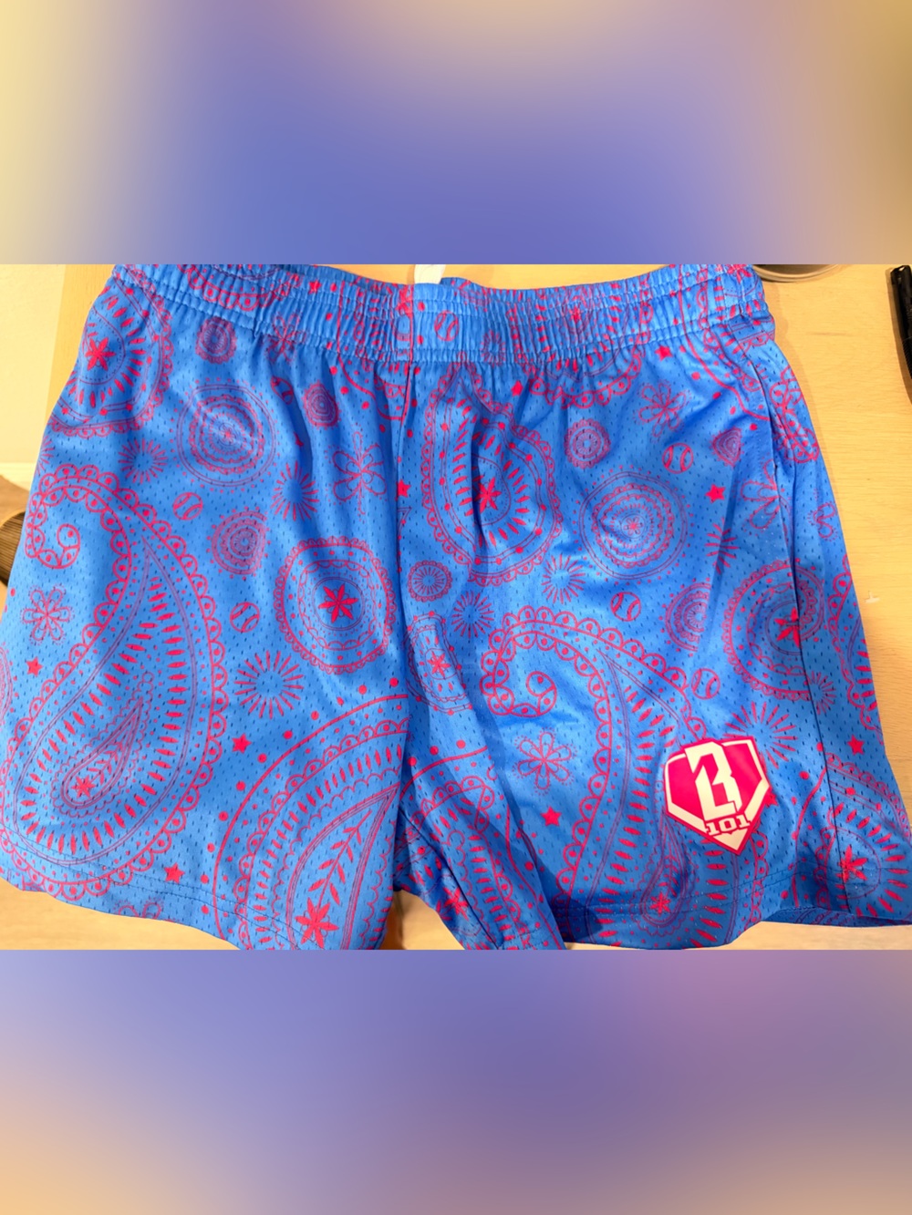 Men's Blue Paisley Athletic Shorts with Red Accent - baseball lifestyle small